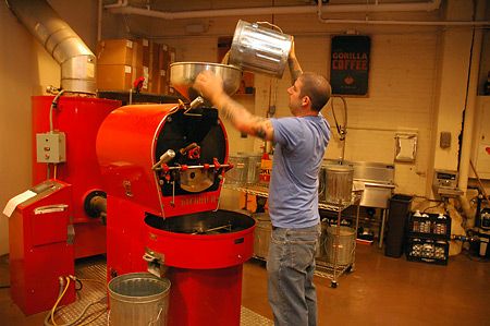 Putting the beans in the roaster